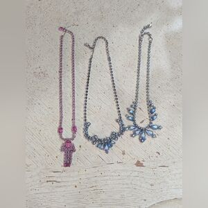 Vintage Rhinestone Necklace Elegant Blue and Pink Crystal